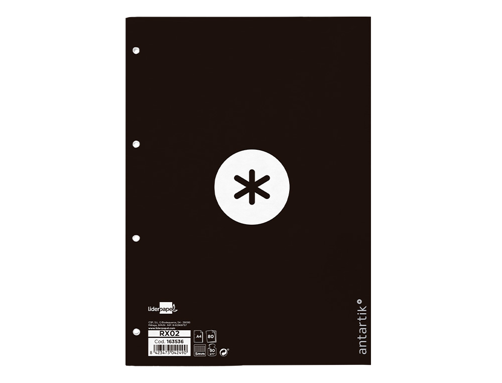 RECAMBIO ANTARTIK A4 80 HOJAS 90G/M2 CUADRO 5 MM 4 TALADROS 1 BANDA MARCO COLOR NEGRO