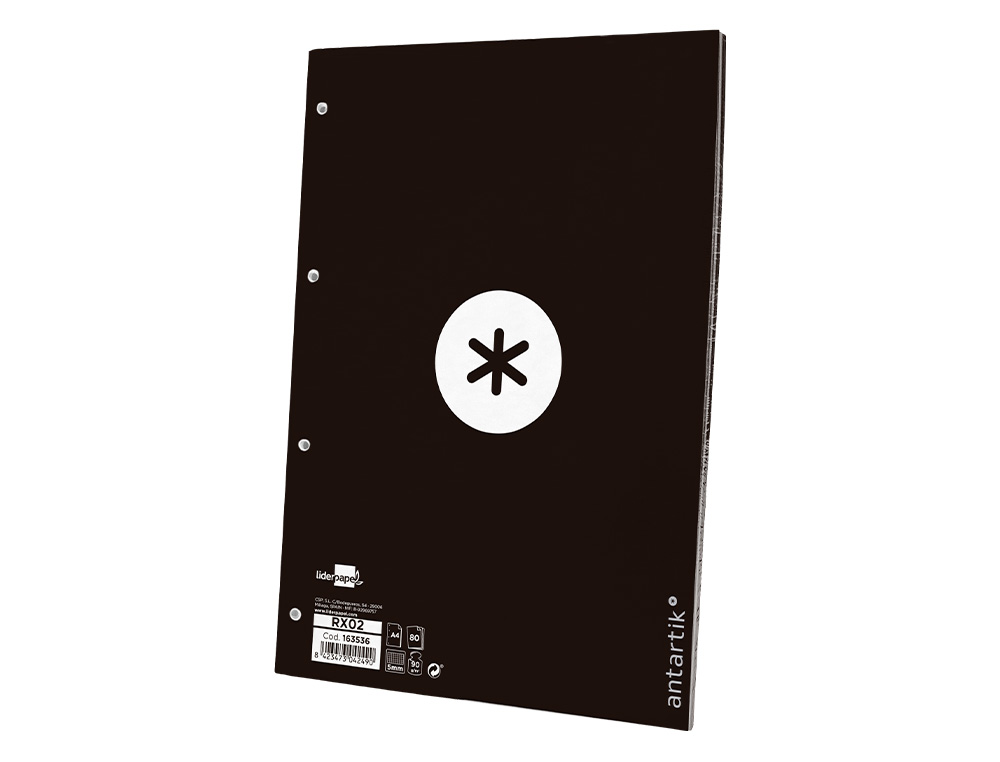 RECAMBIO ANTARTIK A4 80 HOJAS 90G/M2 CUADRO 5 MM 4 TALADROS 1 BANDA MARCO COLOR NEGRO
