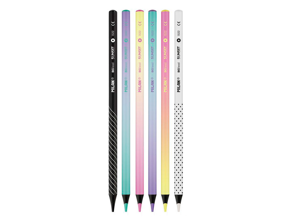 LAPICES DE COLORES MILAN SUNSET MINA GRUESA 3,5 MM CAJA DE 6 UNIDADES COLORES SURTIDOS