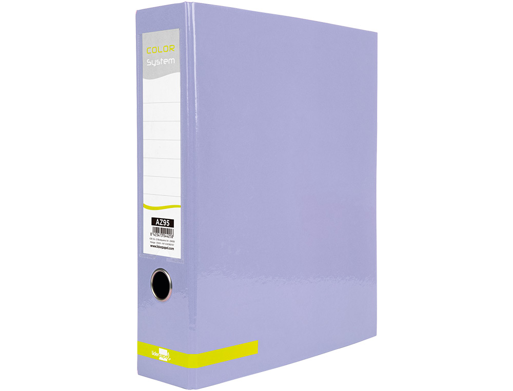 ARCHIVADOR DE PALANCA LIDERPAPEL A4 COLOR SYSTEM FORRADO SIN RADO LOMO 80 MM LAVANDA COMPRESOR METALICO