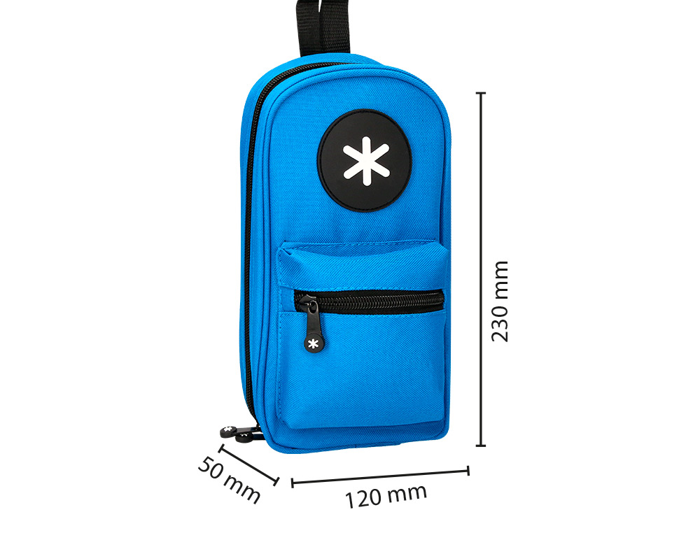 ESTUCHE PORTATODO ANTARTIK FORMA DE MOCHILA CON BOLSILLO Y 4 DEPARTAMENTOS COLOR AZUL 230X50X120 MM