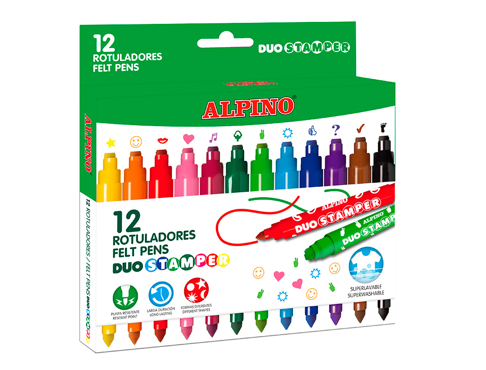 ROTULADOR ALPINO DUO STAMPER CAJA DE 12 UNIDADES COLORES SURTIDOS