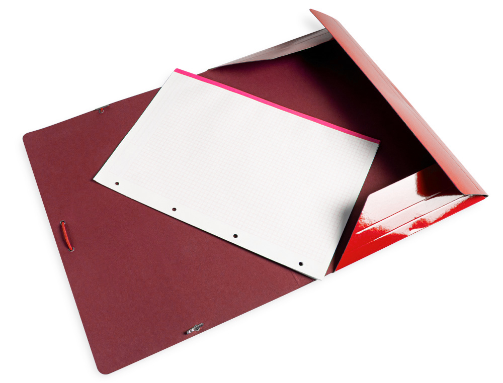 CARPETA LIDERPAPEL GOMAS TRES SOLAPAS CARTON PLASTIFICADO FOLIO COLOR ROJO
