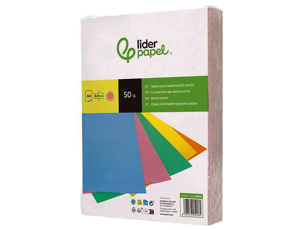 TAPA ENCUADERNACION LIDERPAPEL CARTON A4 0,9MM ROSA FLUOR PAQUETE DE 50 UNIDADES