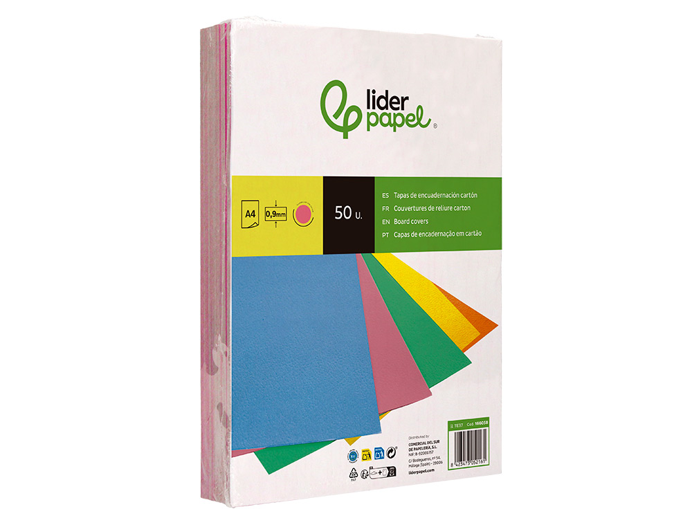 TAPA ENCUADERNACION LIDERPAPEL CARTON A4 0,9MM ROSA FLUOR PAQUETE DE 50 UNIDADES