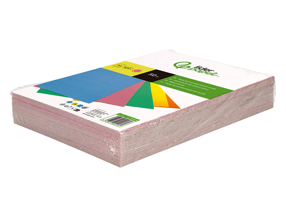TAPA ENCUADERNACION LIDERPAPEL CARTON A4 0,9MM ROSA FLUOR PAQUETE DE 50 UNIDADES