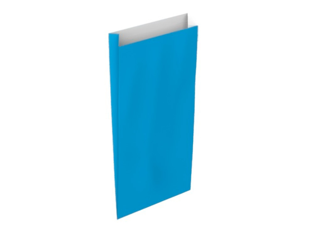 SOBRE PAPEL BASIKA CELULOSA CELESTE CON FUELLE S 150X300X60 MM PAQUETE DE 25 UNIDADES