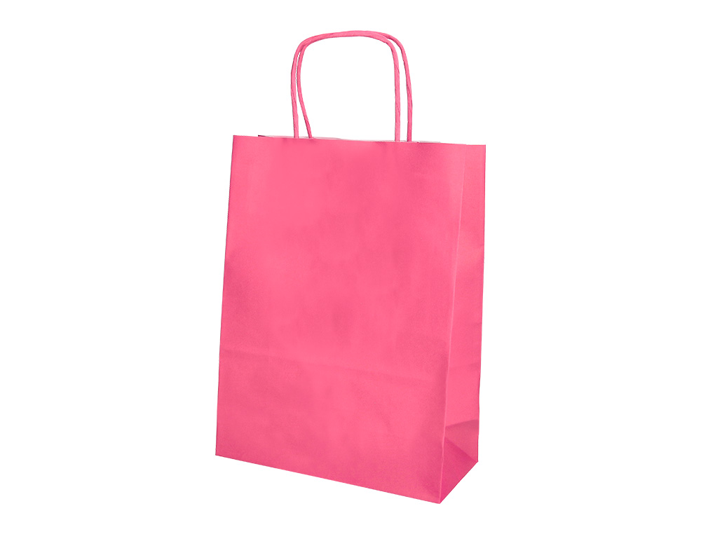 BOLSA PAPEL Q-CONNECT CELULOSA ROSA XS CON ASA RETORCIDA 180X240X80 MM