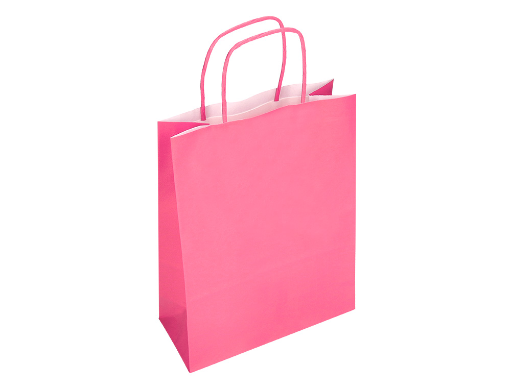 BOLSA PAPEL Q-CONNECT CELULOSA ROSA XS CON ASA RETORCIDA 180X240X80 MM