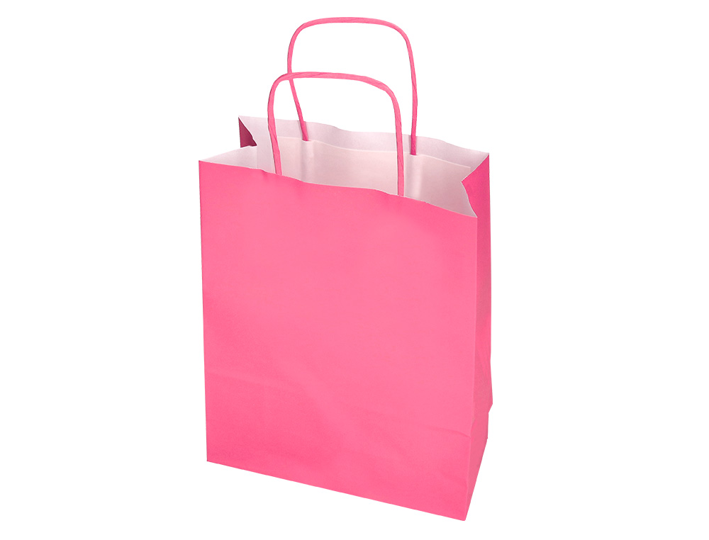 BOLSA PAPEL Q-CONNECT CELULOSA ROSA XS CON ASA RETORCIDA 180X240X80 MM