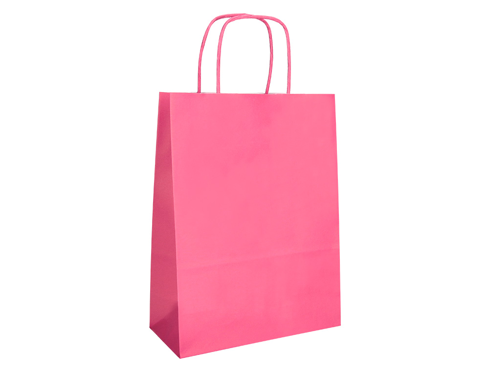 BOLSA PAPEL Q-CONNECT CELULOSA ROSA M CON ASA RETORCIDA 270X370X12 MM
