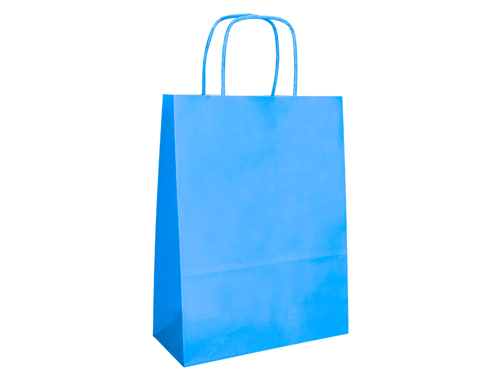 BOLSA PAPEL Q-CONNECT CELULOSA CELESTE L CON ASA RETORCIDA 320X400X140 MM