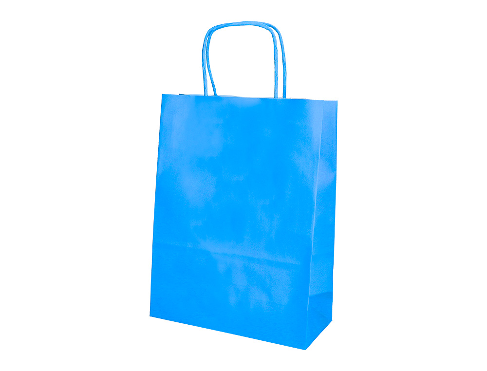 BOLSA PAPEL Q-CONNECT CELULOSA CELESTE L CON ASA RETORCIDA 320X400X140 MM