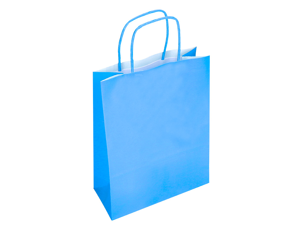 BOLSA PAPEL Q-CONNECT CELULOSA CELESTE L CON ASA RETORCIDA 320X400X140 MM