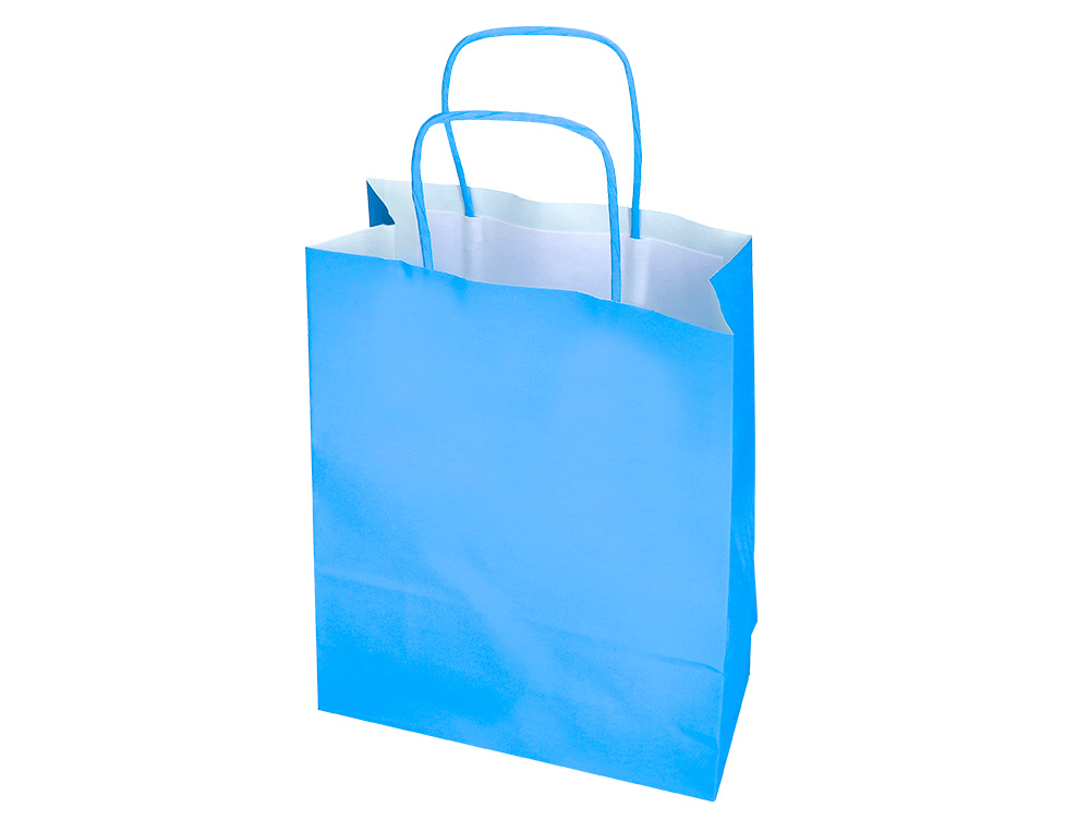 BOLSA PAPEL Q-CONNECT CELULOSA CELESTE L CON ASA RETORCIDA 320X400X140 MM