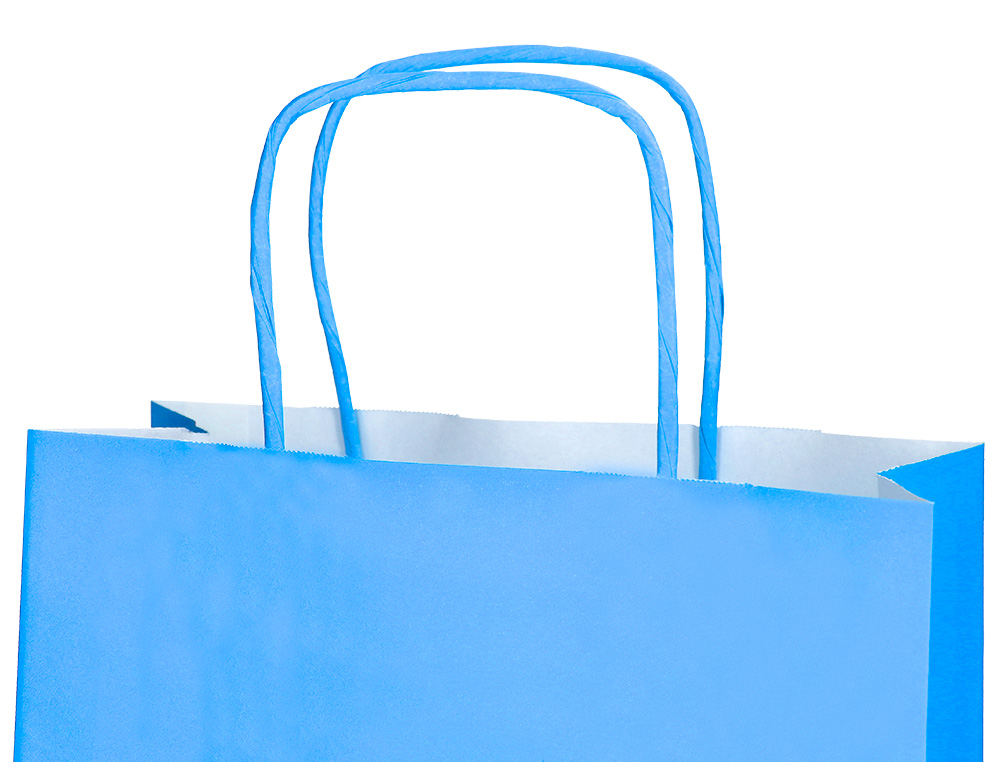 BOLSA PAPEL Q-CONNECT CELULOSA CELESTE L CON ASA RETORCIDA 320X400X140 MM