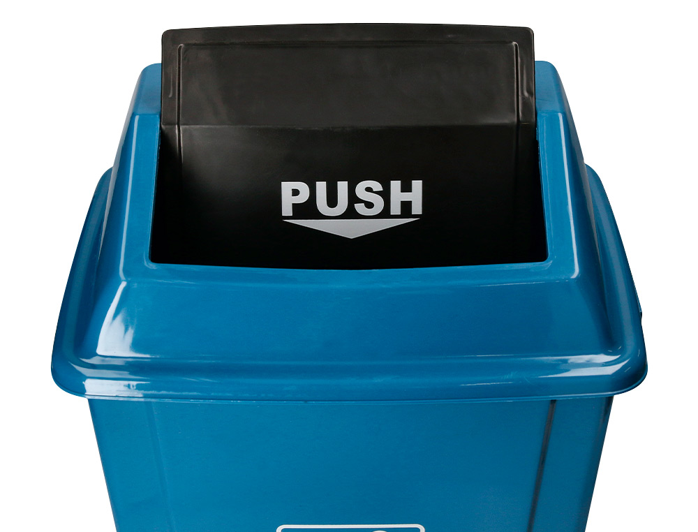 PAPELERA CONTENEDOR Q-CONNECT PLASTICO CON TAPA DE BALANCIN 58 LITROS AZUL 470X330X760 MM