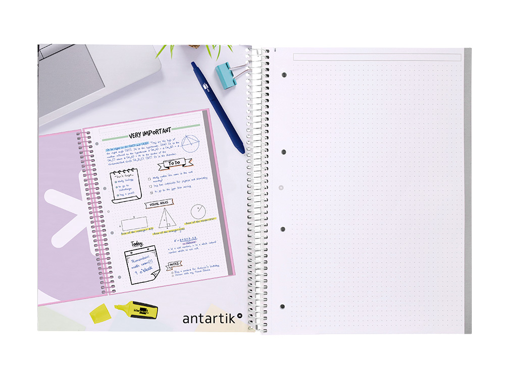 CUADERNO ESPIRAL A4 MICRO ANTARTIK DOTS TAPA FORRADA 80H 90 GR RAYADO PUNTOS 1 BANDA 4 TALADROS CELESTE