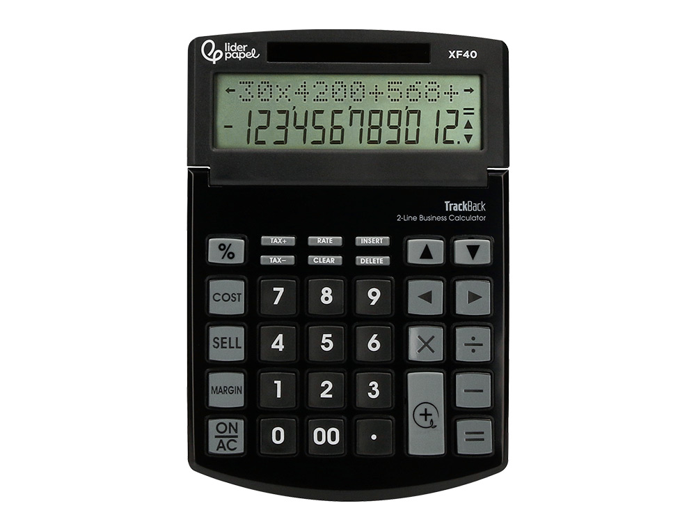 CALCULADORA LIDERPAPEL SOBREMESA XF40 12 DIGITOS DOS LINEAS SOLAR Y PILAS NEGRO 175X120X30 MM 40% RECICLADA