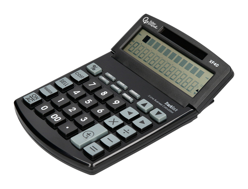 CALCULADORA LIDERPAPEL SOBREMESA XF40 12 DIGITOS DOS LINEAS SOLAR Y PILAS NEGRO 175X120X30 MM 40% RECICLADA