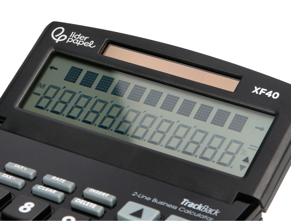 CALCULADORA LIDERPAPEL SOBREMESA XF40 12 DIGITOS DOS LINEAS SOLAR Y PILAS NEGRO 175X120X30 MM 40% RECICLADA