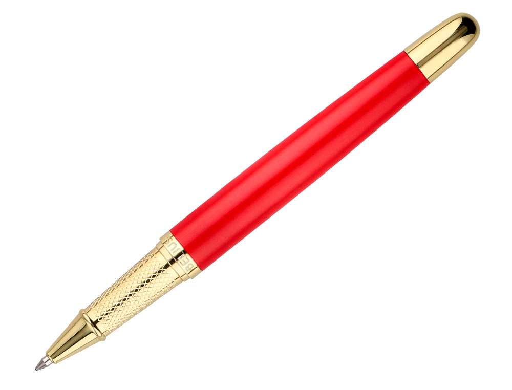 BOLIGRAFO Y ESTUCHE BELIUS PASSION DOR ALUMINIO TEXTURA CEPILLADA COLOR ROJO Y DORADO TINTA AZUL CAJA DE DISEÑO