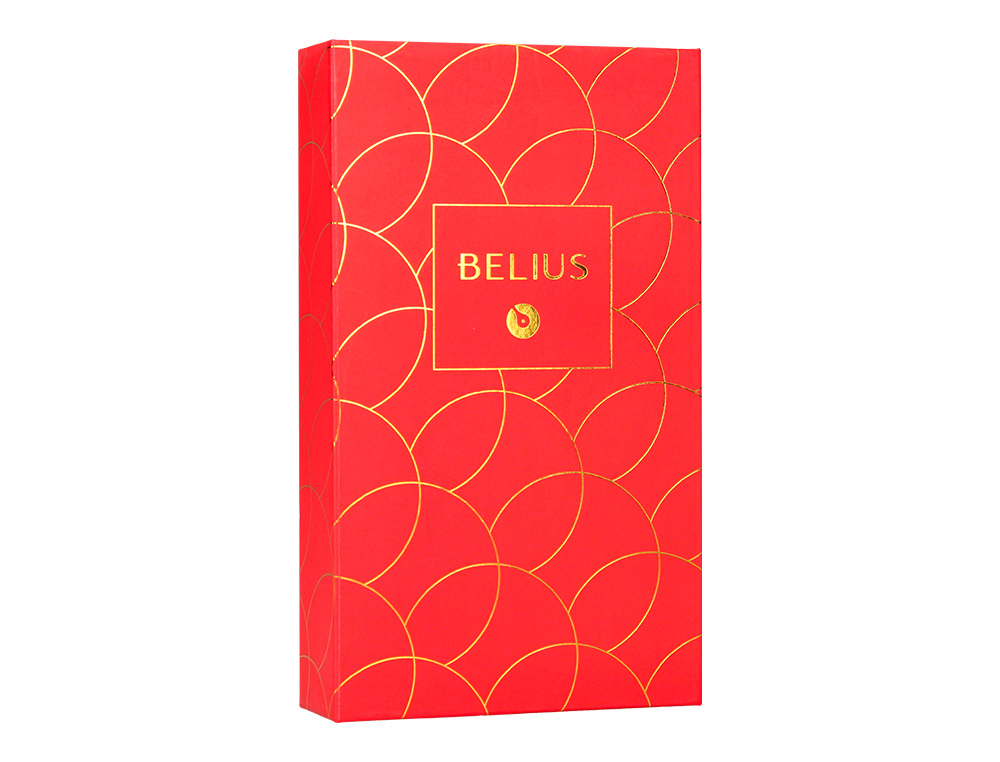 BOLIGRAFO Y ESTUCHE BELIUS PASSION DOR ALUMINIO TEXTURA CEPILLADA COLOR ROJO Y DORADO TINTA AZUL CAJA DE DISEÑO
