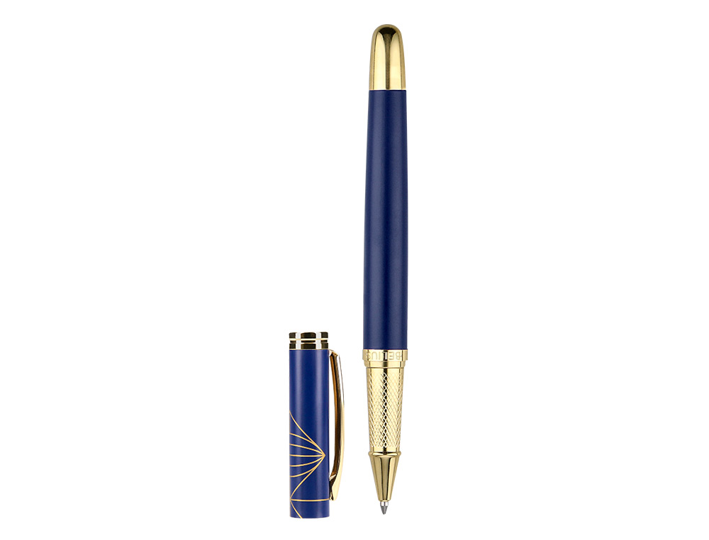 BOLIGRAFO Y ESTUCHE BELIUS SOIREE COLOR AZUL MARINO Y DORADO TINTA AZUL CAJA DE DISEO