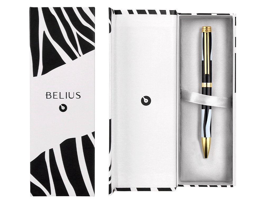 BOLIGRAFO BELIUS DUALITA CUERPO NEGRO COLOR BLANCO TINTA AZUL CAJA DE DISEO