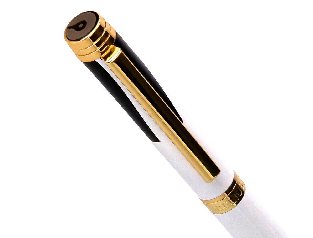 BOLIGRAFO BELIUS DUALITA CUERPO BLANCO COLOR NEGRO TINTA AZUL CAJA DE DISEÑO