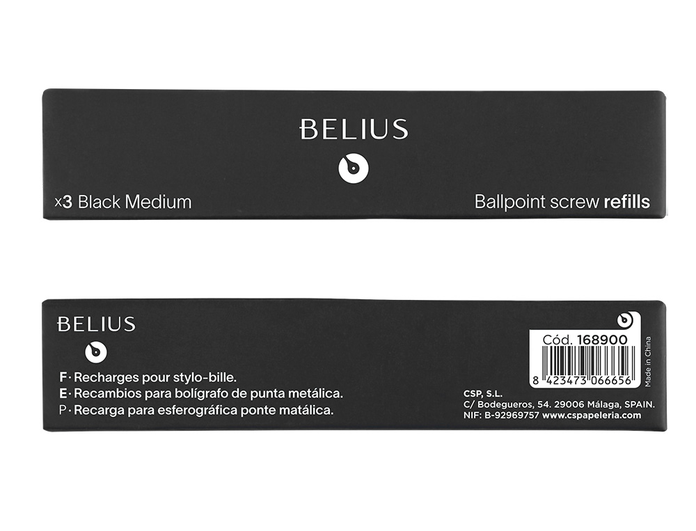 RECAMBIO BOLIGRAFO BELIUS NEGRO 0,8 MM CAJA 3 UNIDADES