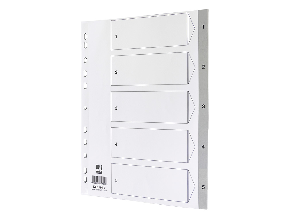 SEPARADOR NUMERICO Q-CONNECT PLASTICO 1-5 JUEGO DE 5 SEPARADORES DIN A4 MULTITALADRO