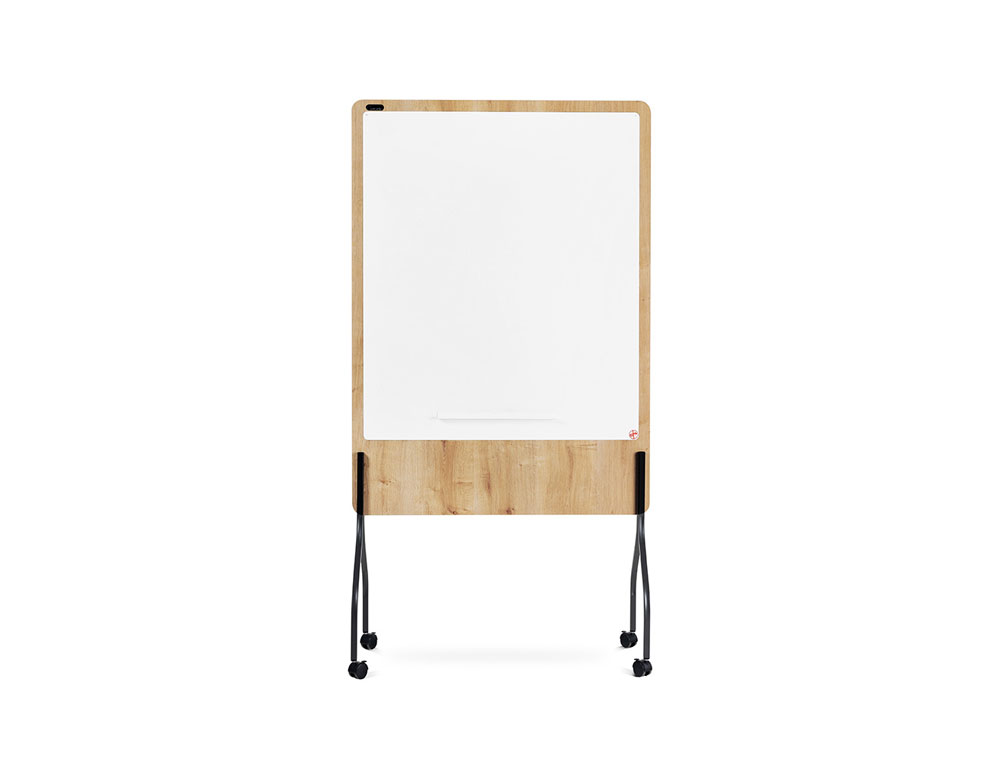 PIZARRA BLANCA ROCADA DOBLE CARA LACADA MAGNETICA TABLERO MELAMINA ROBLE BASE CON 4 RUEDAS 92X125 CM