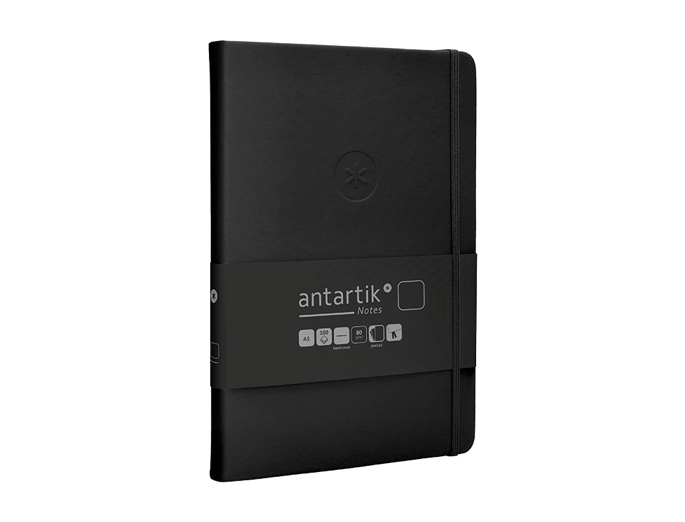 CUADERNO CON GOMILLA ANTARTIK NOTES TAPA DURA A5 HOJAS LISAS NEGRO 100 HOJAS 80 GR FSC