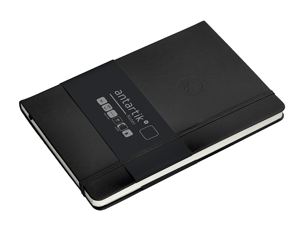 CUADERNO CON GOMILLA ANTARTIK NOTES TAPA DURA A5 HOJAS LISAS NEGRO 100 HOJAS 80 GR FSC