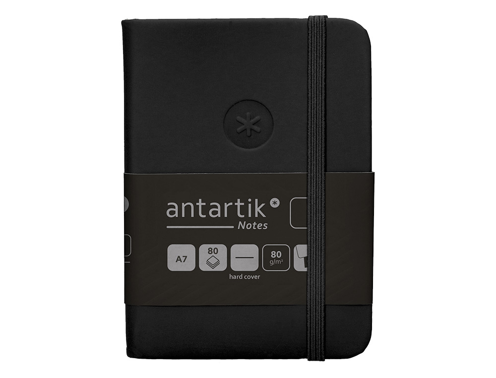 CUADERNO CON GOMILLA ANTARTIK NOTES TAPA DURA A7 HOJAS LISAS NEGRO 80 HOJAS 80 GR FSC