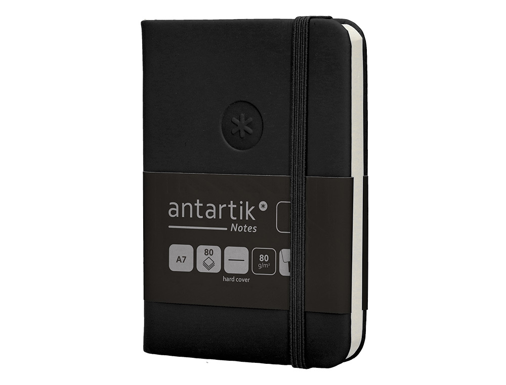 CUADERNO CON GOMILLA ANTARTIK NOTES TAPA DURA A7 HOJAS LISAS NEGRO 80 HOJAS 80 GR FSC