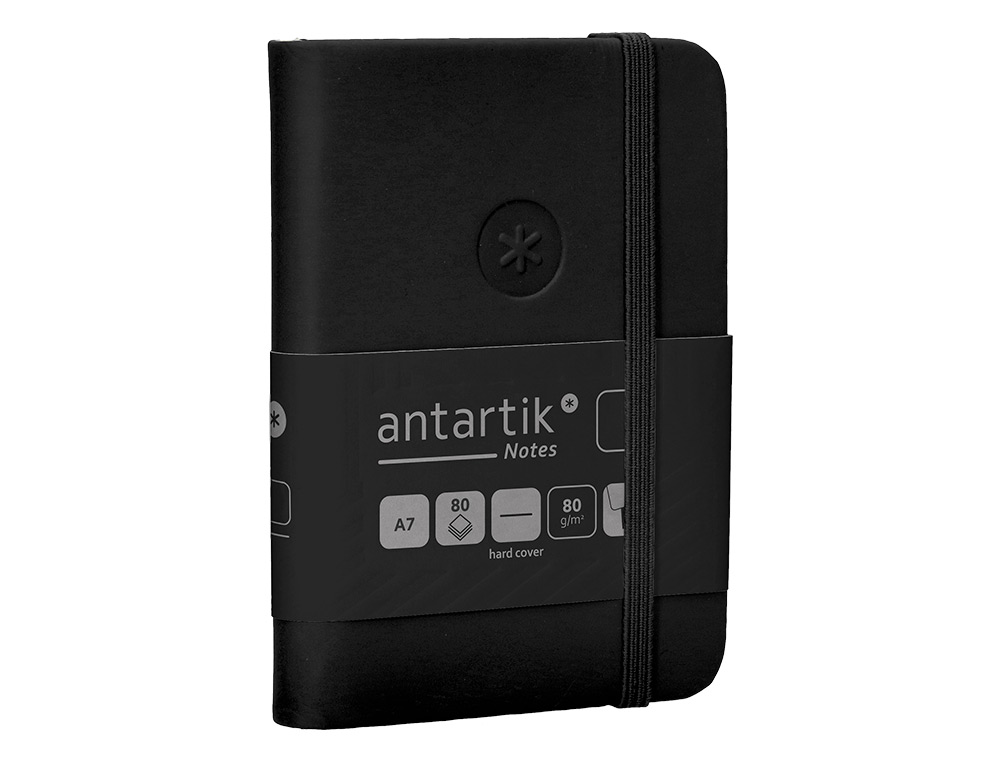 CUADERNO CON GOMILLA ANTARTIK NOTES TAPA DURA A7 HOJAS LISAS NEGRO 80 HOJAS 80 GR FSC