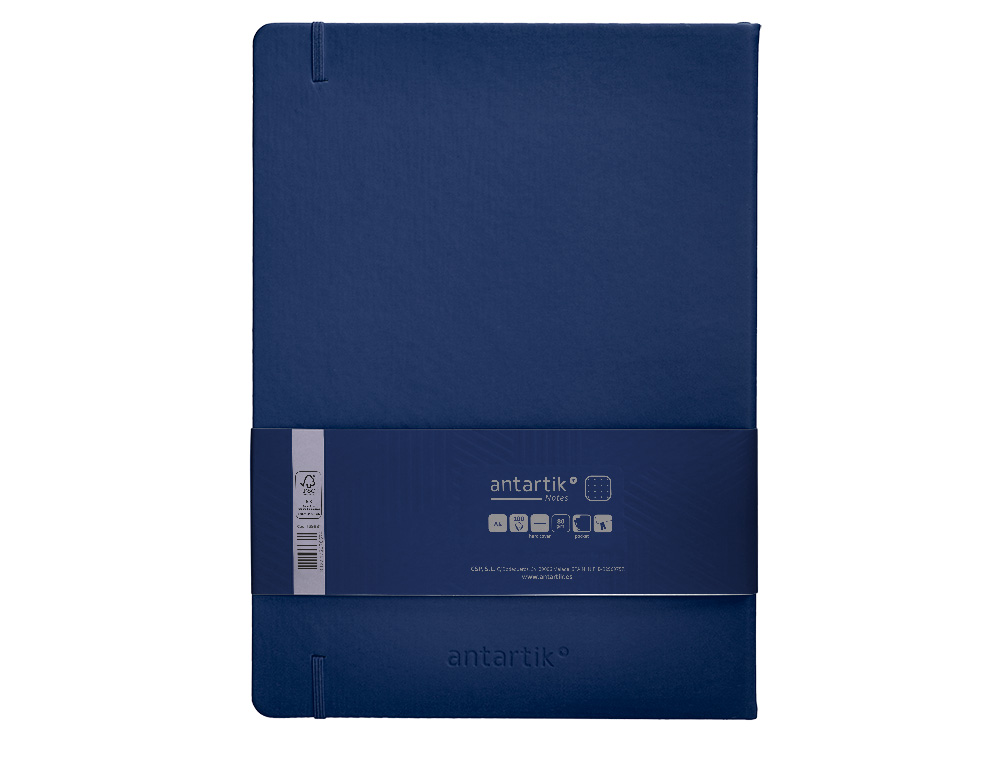 CUADERNO CON GOMILLA ANTARTIK NOTES TAPA DURA A4 HOJAS PUNTOS AZUL MARINO 100 HOJAS 80 GR FSC
