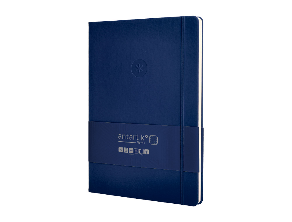 CUADERNO CON GOMILLA ANTARTIK NOTES TAPA DURA A4 HOJAS PUNTOS AZUL MARINO 100 HOJAS 80 GR FSC