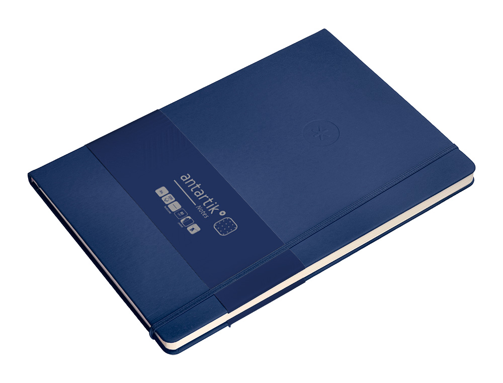 CUADERNO CON GOMILLA ANTARTIK NOTES TAPA DURA A4 HOJAS PUNTOS AZUL MARINO 100 HOJAS 80 GR FSC