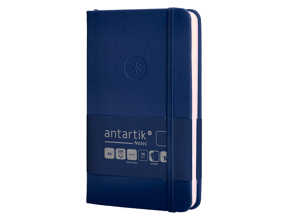 CUADERNO CON GOMILLA ANTARTIK NOTES TAPA DURA A6 HOJAS LISAS AZUL MARINO 100 HOJAS 80 GR FSC