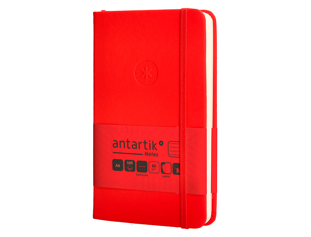 CUADERNO CON GOMILLA ANTARTIK NOTES TAPA DURA A6 HOJAS RAYAS ROJO 100 HOJAS 80 GR FSC