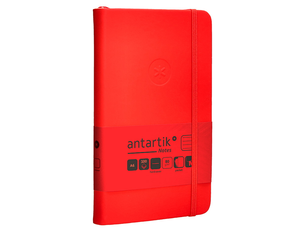 CUADERNO CON GOMILLA ANTARTIK NOTES TAPA DURA A6 HOJAS RAYAS ROJO 100 HOJAS 80 GR FSC