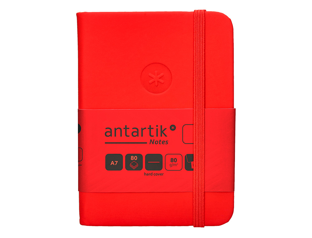 CUADERNO CON GOMILLA ANTARTIK NOTES TAPA DURA A7 HOJAS LISAS ROJO 80 HOJAS 80 GR FSC