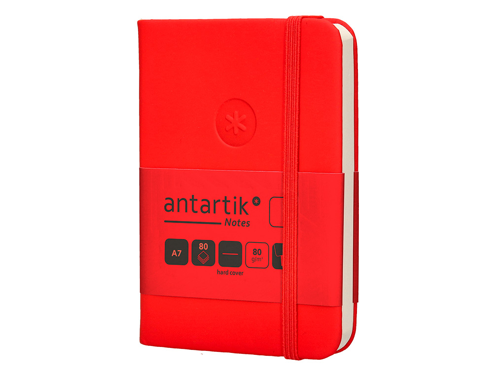 CUADERNO CON GOMILLA ANTARTIK NOTES TAPA DURA A7 HOJAS LISAS ROJO 80 HOJAS 80 GR FSC