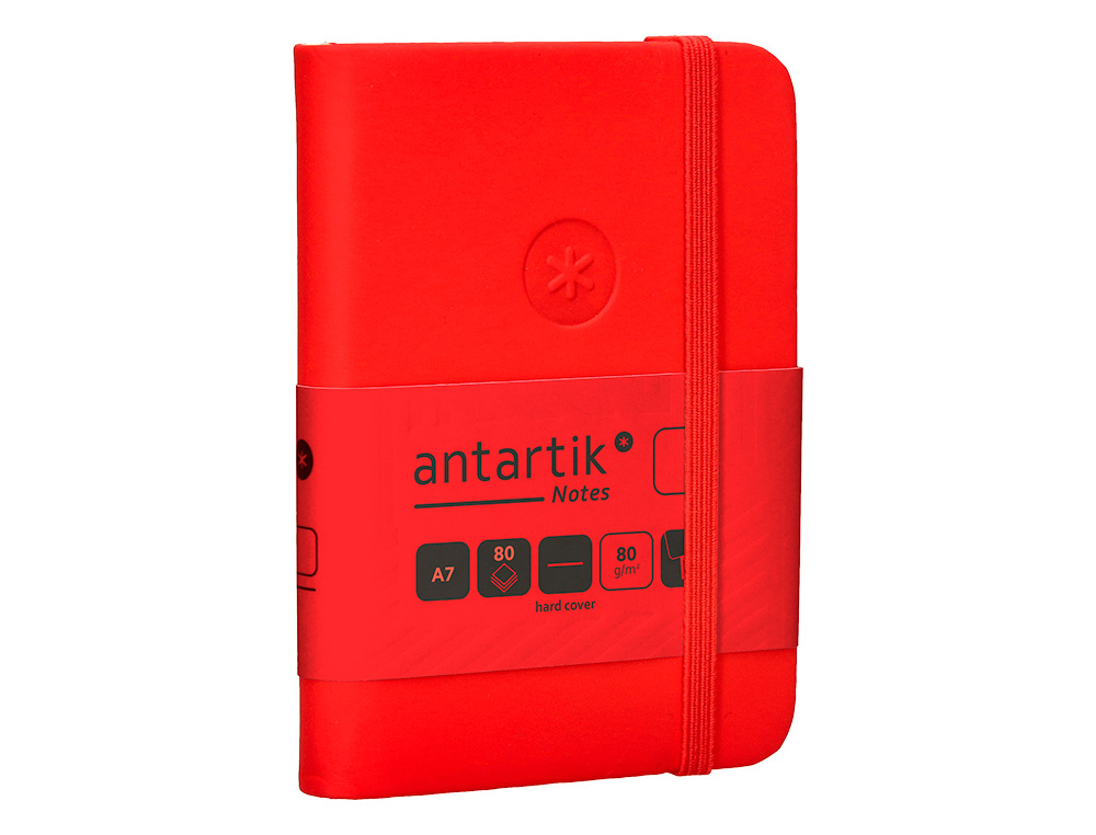 CUADERNO CON GOMILLA ANTARTIK NOTES TAPA DURA A7 HOJAS LISAS ROJO 80 HOJAS 80 GR FSC