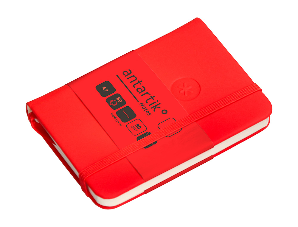 CUADERNO CON GOMILLA ANTARTIK NOTES TAPA DURA A7 HOJAS LISAS ROJO 80 HOJAS 80 GR FSC