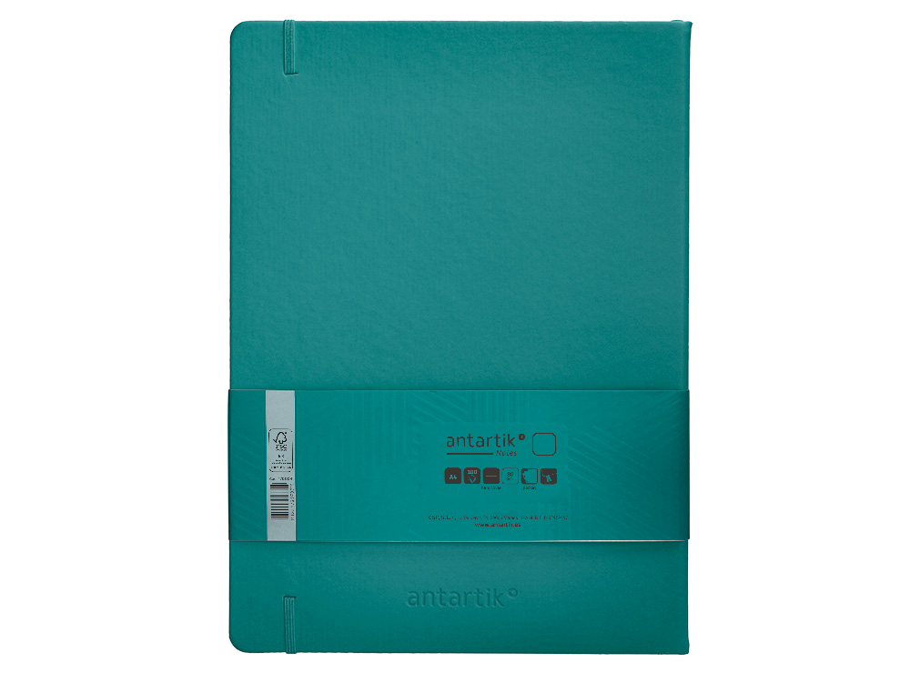 CUADERNO CON GOMILLA ANTARTIK NOTES TAPA DURA A4 HOJAS LISAS VERDE AGUAMARINA 100 HOJAS 80 GR FSC