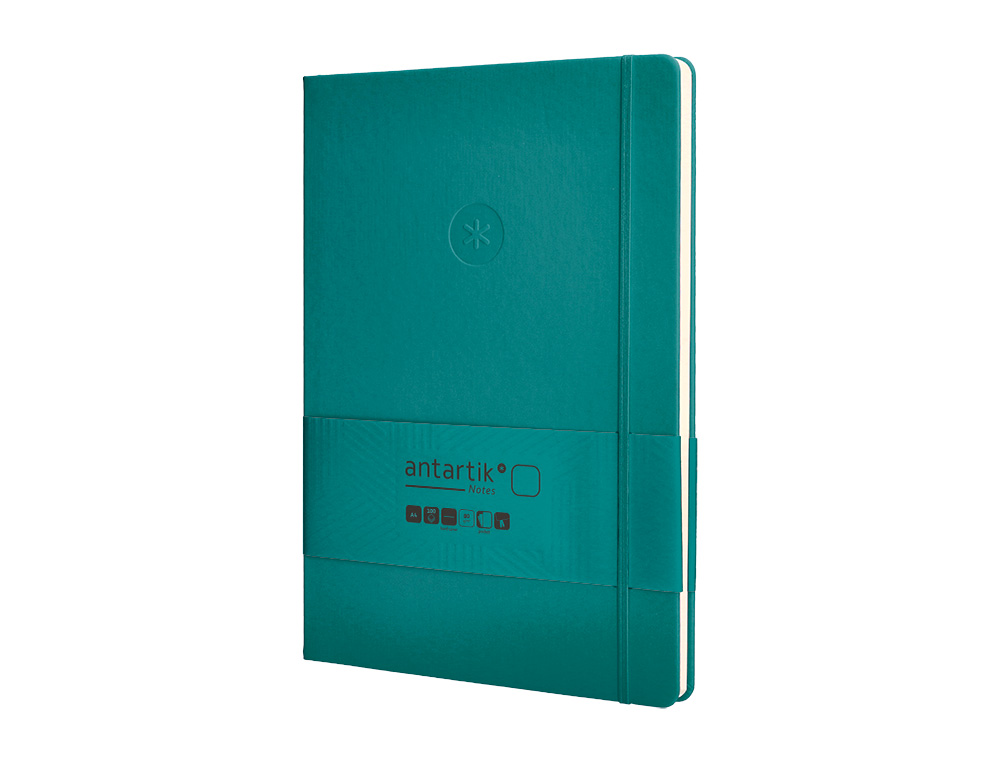 CUADERNO CON GOMILLA ANTARTIK NOTES TAPA DURA A4 HOJAS LISAS VERDE AGUAMARINA 100 HOJAS 80 GR FSC